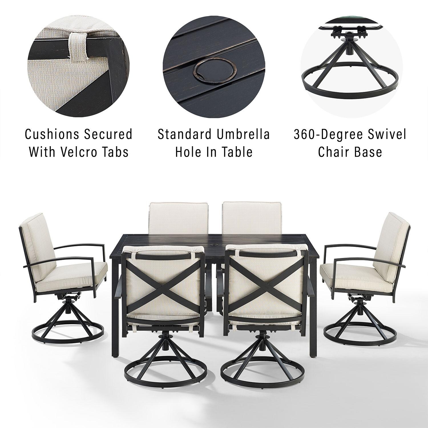 Ultimate Patio UP-82255BZ-OL 7Pc Outdoor Dining Set in Oatmeal W/ Swivel Chairs - Features - Diagram thumbnail