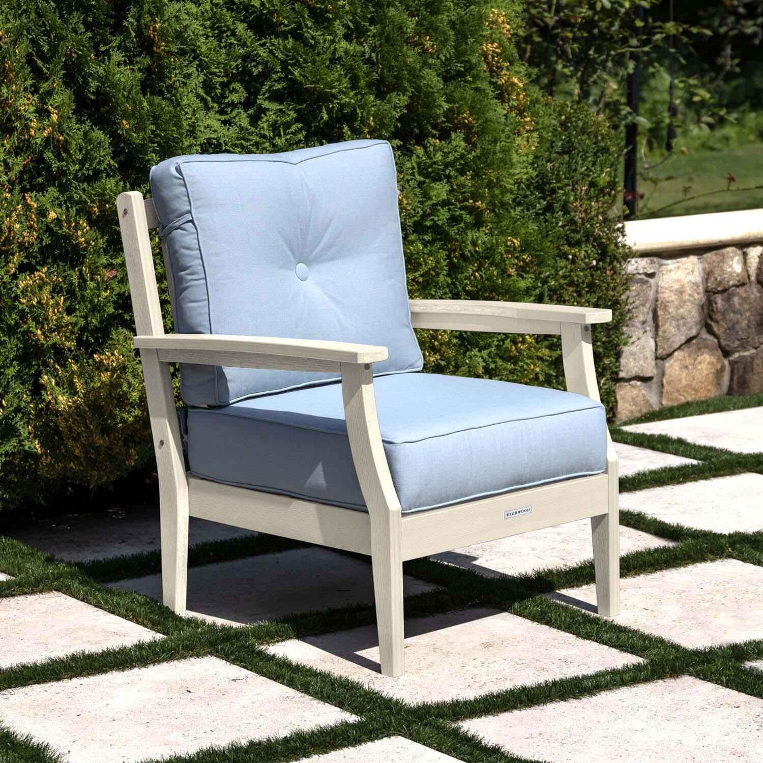 Blushing Bay Recycled Plastic Club Chair in Bliss Dew/Whitewash by Lakeview Outdoor Designs - On Patio - Lifestyle thumbnail