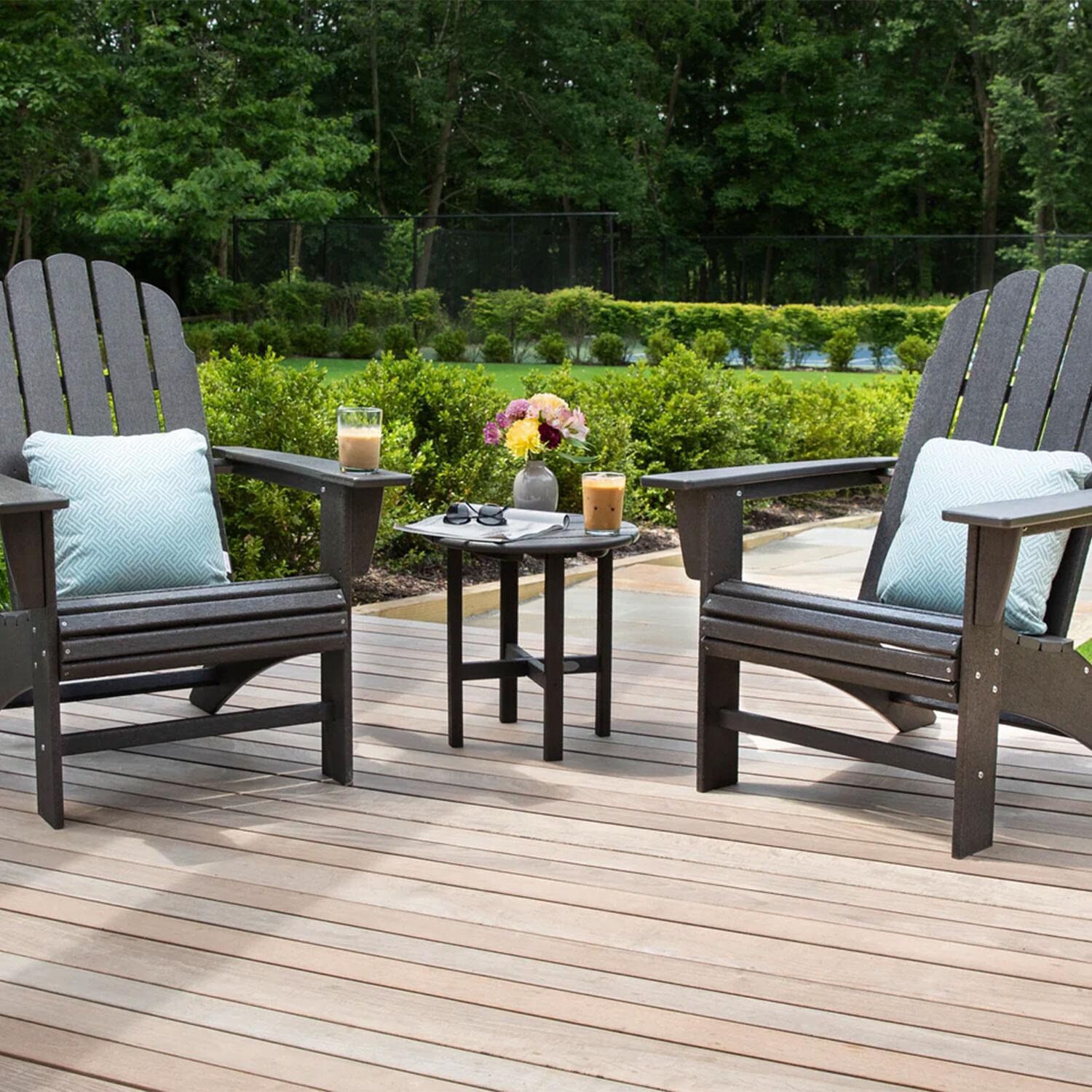 POLYWOOD Teak Vineyard 3-Piece Curveback Adirondack Set - Back Patio - Shown in Black finish - Lifestyle thumbnail