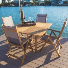 Florida 5 Piece Teak Patio Dining Set W/ 50 Inch Square Table By Royal Teak Collection - Gray Sling