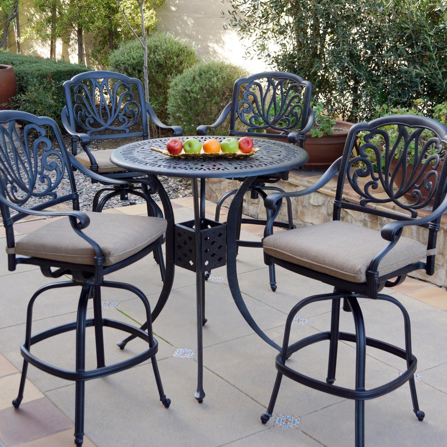 Elisabeth 5 Pc Cast Aluminum Bar Set w/ 36 Inch Round Table in Antique Bronze/Sesame by Darlee