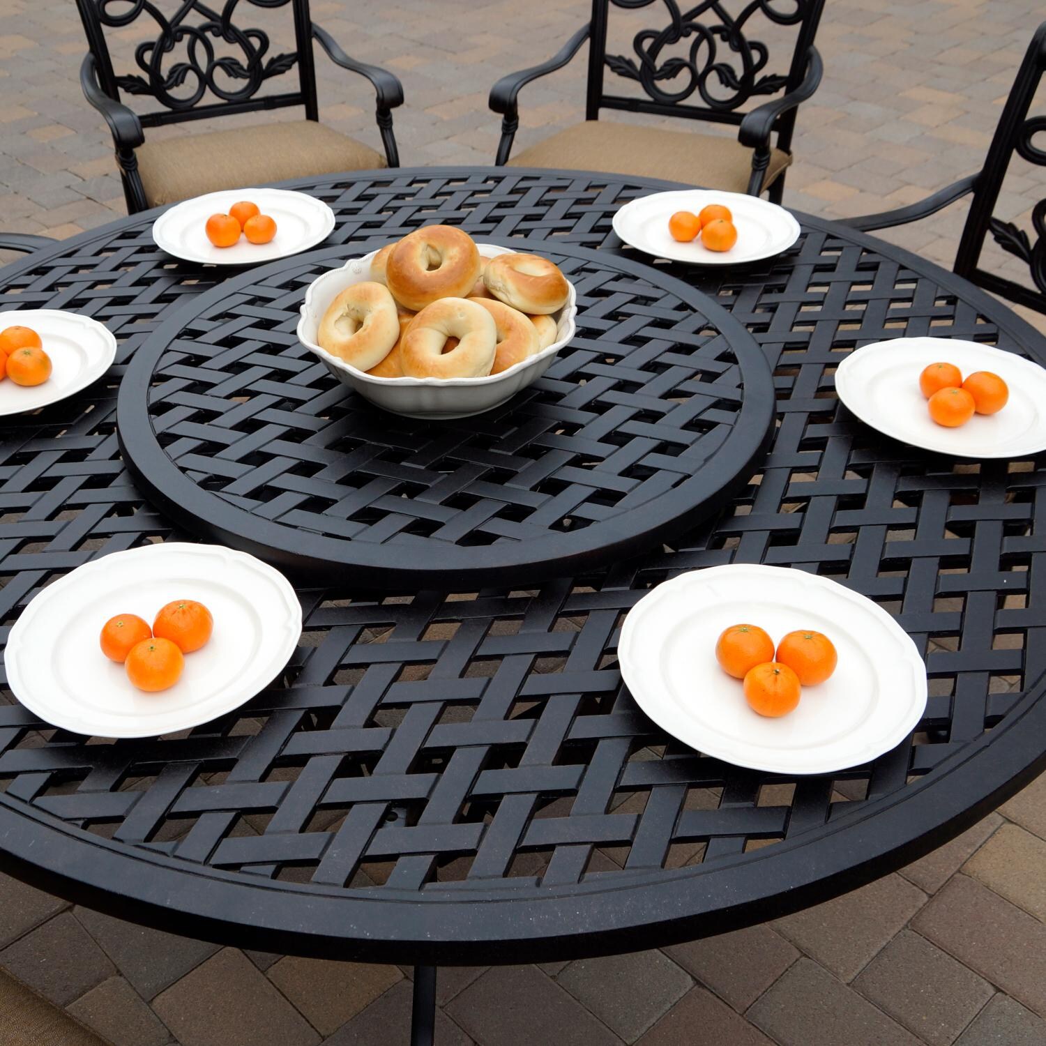 Darlee DL2052-8PC-30D3930 Santa Monica 8 Piece Cast Aluminum Patio Dining Set W/ Lazy Susan & Sesame Cushions - Table Detail thumbnail