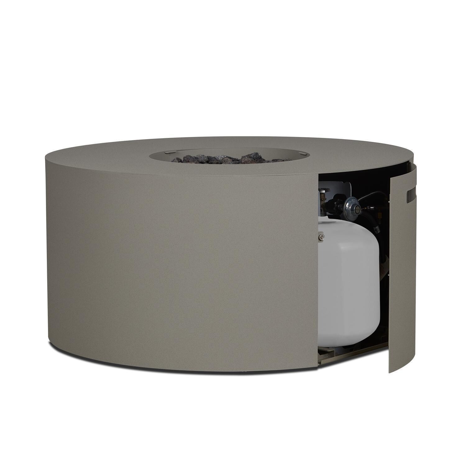 Covewood 4292LP-CGRY 41 Inch Round Aluminum Propane Fire Pit Table in Gray by BBQGuys Signature - Tank Hide - Detail thumbnail