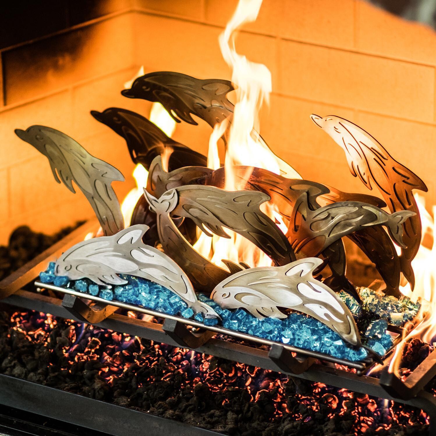 Alpine Flame Dolphin Seascape Fireplace Sculpture - Side View thumbnail