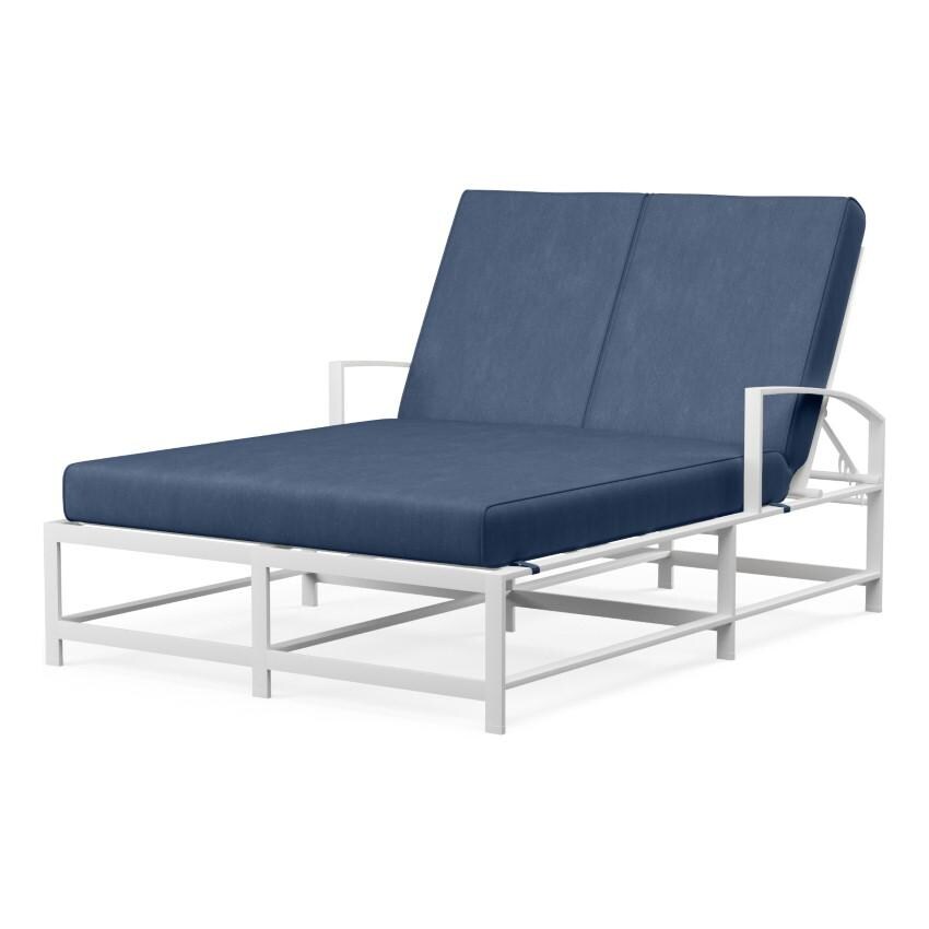 Bristol Aluminum Double Chaise Lounge w/ Self Welt in White/Spectrum Indigo by Sunset West - White Background thumbnail
