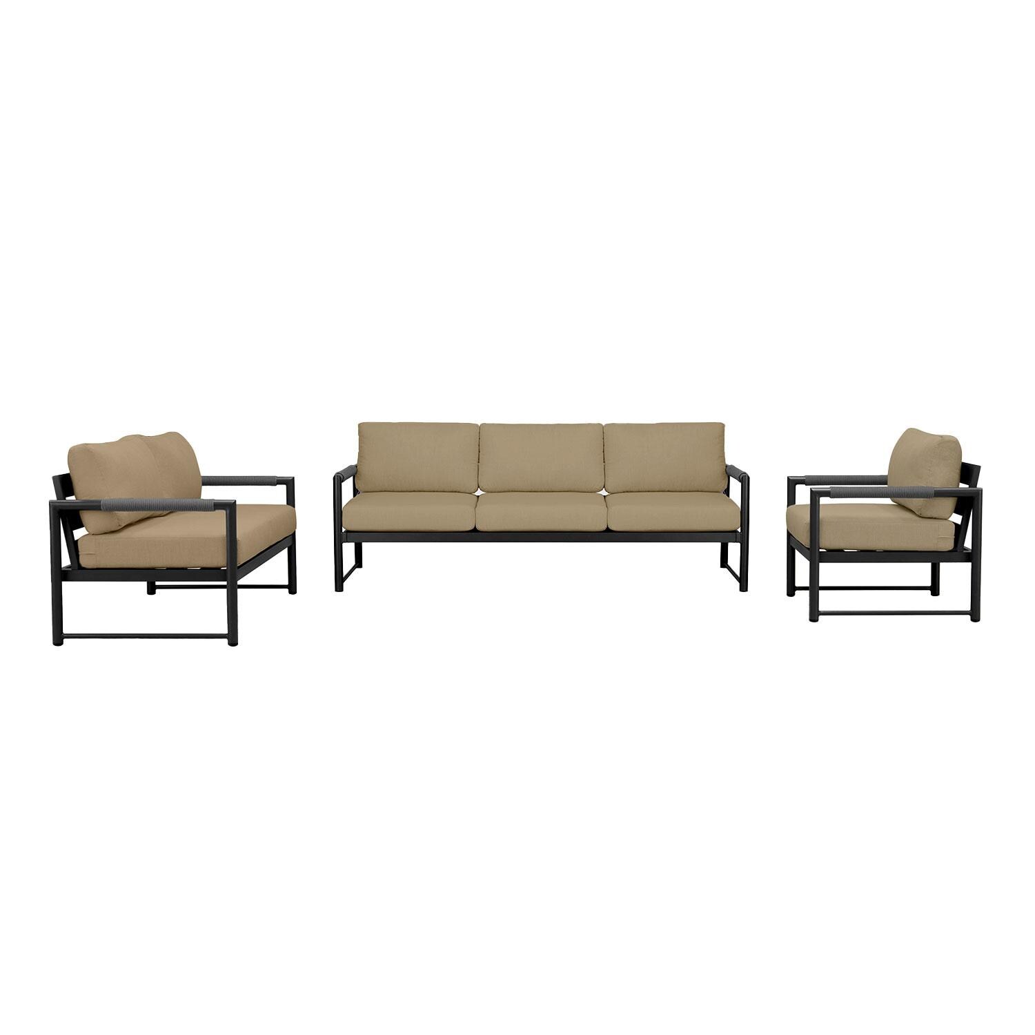 Lakeview AVEBAY-BK-CO-SET143-HB Avenue Bay Black/Carbon 3 Pc Sofa Loveseat Set - Heather Beige - Display - White Background thumbnail