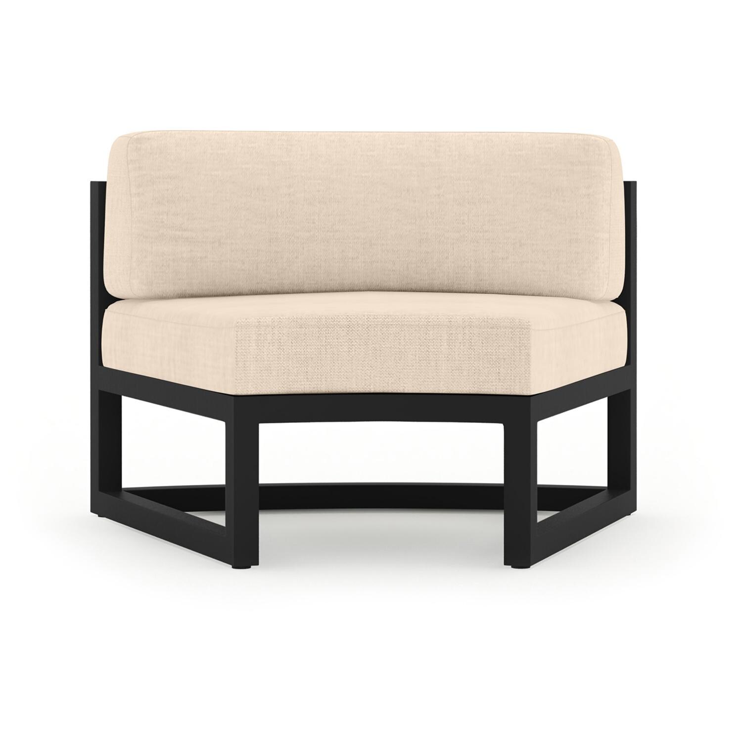 Lakeview MSTYCV-BK-3CSEC-CF Misty Cove 3 Pc Aluminum Curve Sectional Set in Black w/Wedge End Table & Canvas Flax Cushions by Lakeview Outdoor Designs - Curve Seat - White Background thumbnail