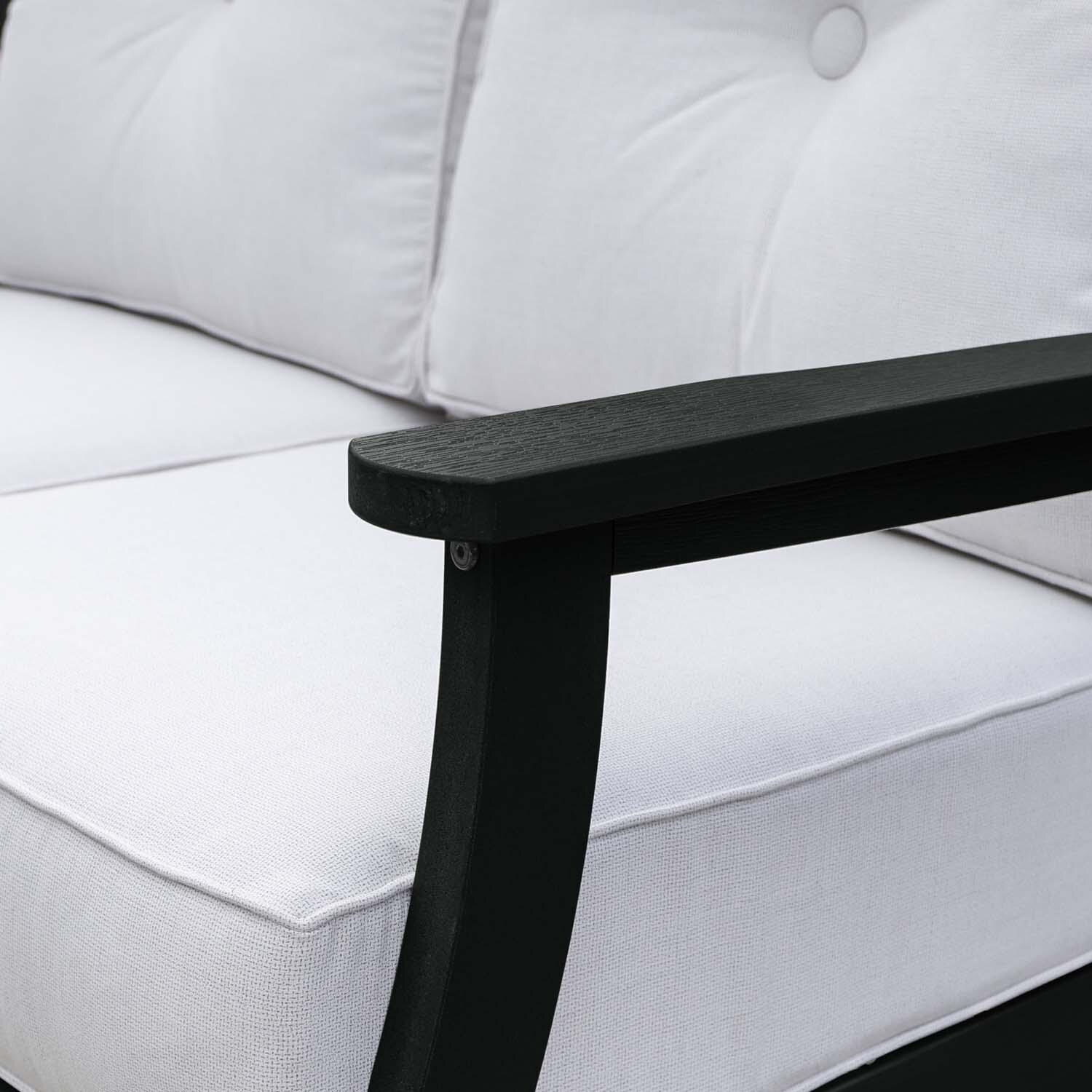 Blushing Bay 2 Person Recycled Plastic Loveseat in Bliss Linen/Black by Lakeview Outdoor Designs - Detail thumbnail