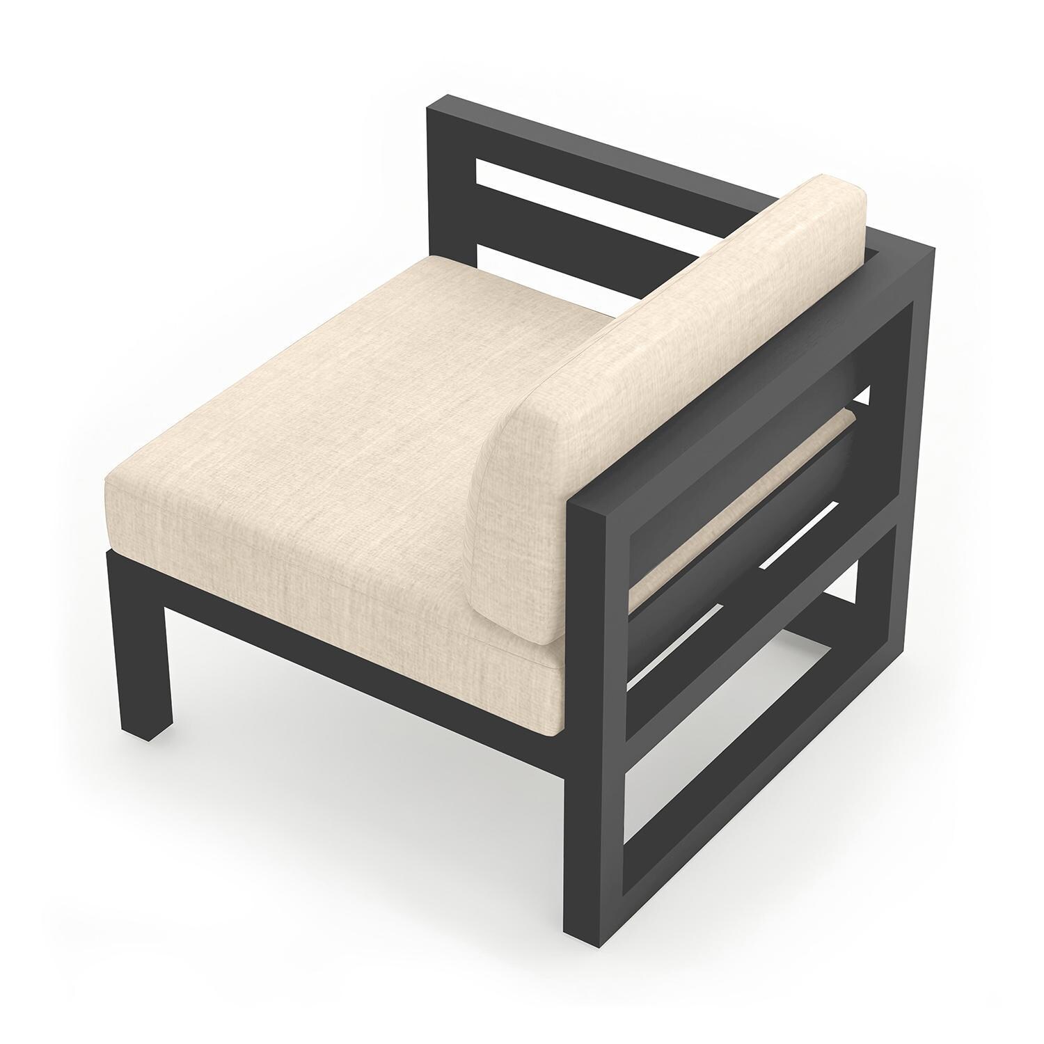 Misty Cove Aluminum Left Arm Club Chair in Slate w/Canvas Flax Cushions by Lakeview - Top Angle View - White Background thumbnail