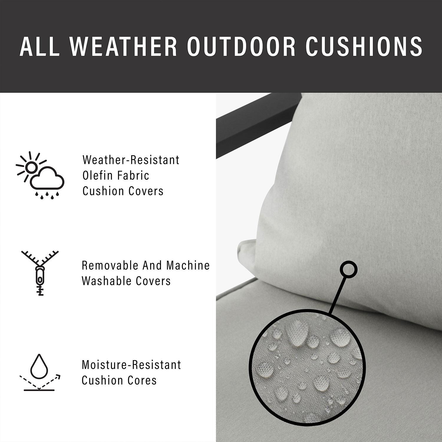 Classique Cove 4 Pc Steel Outdoor Loveseat Patio Furniture Set by Ultimate Patio - Cushion Features - Detail thumbnail