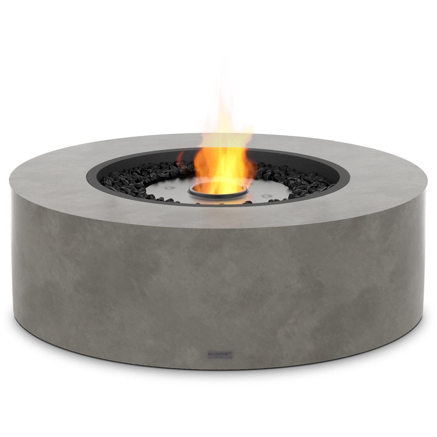 EcoSmart Fire ESF.O.ARK.40.NA Ark 40 Inch Stainless Steel Burner Round Concrete Ethanol Fire Pit Table in Natural Concrete - Small Flame - White Background thumbnail