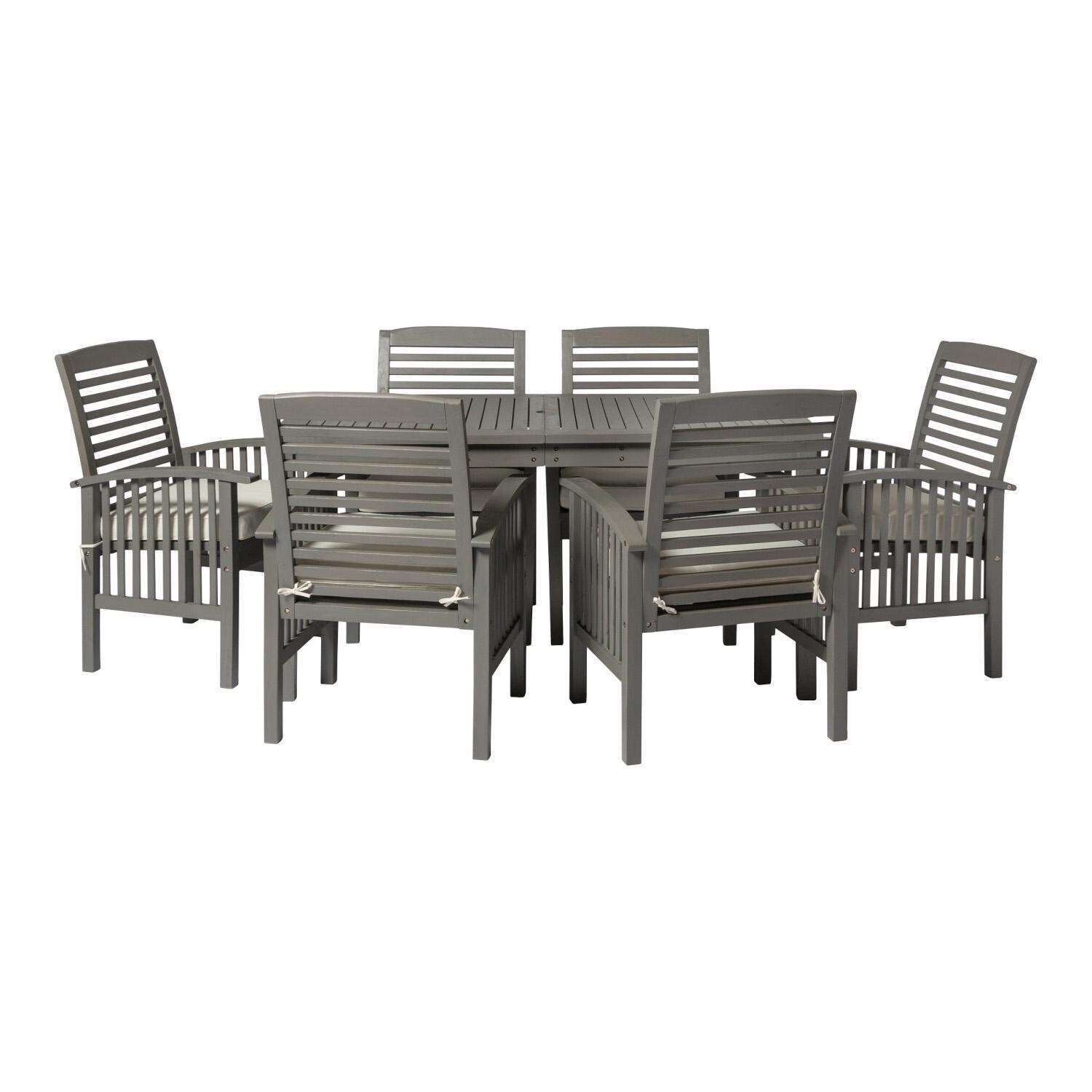 Ultimate Patio Horizon Way 7 Piece Acacia Patio Dining Set W/ 60 X 32 Inch - Rectangular - Table - Gray Wash - Front View thumbnail