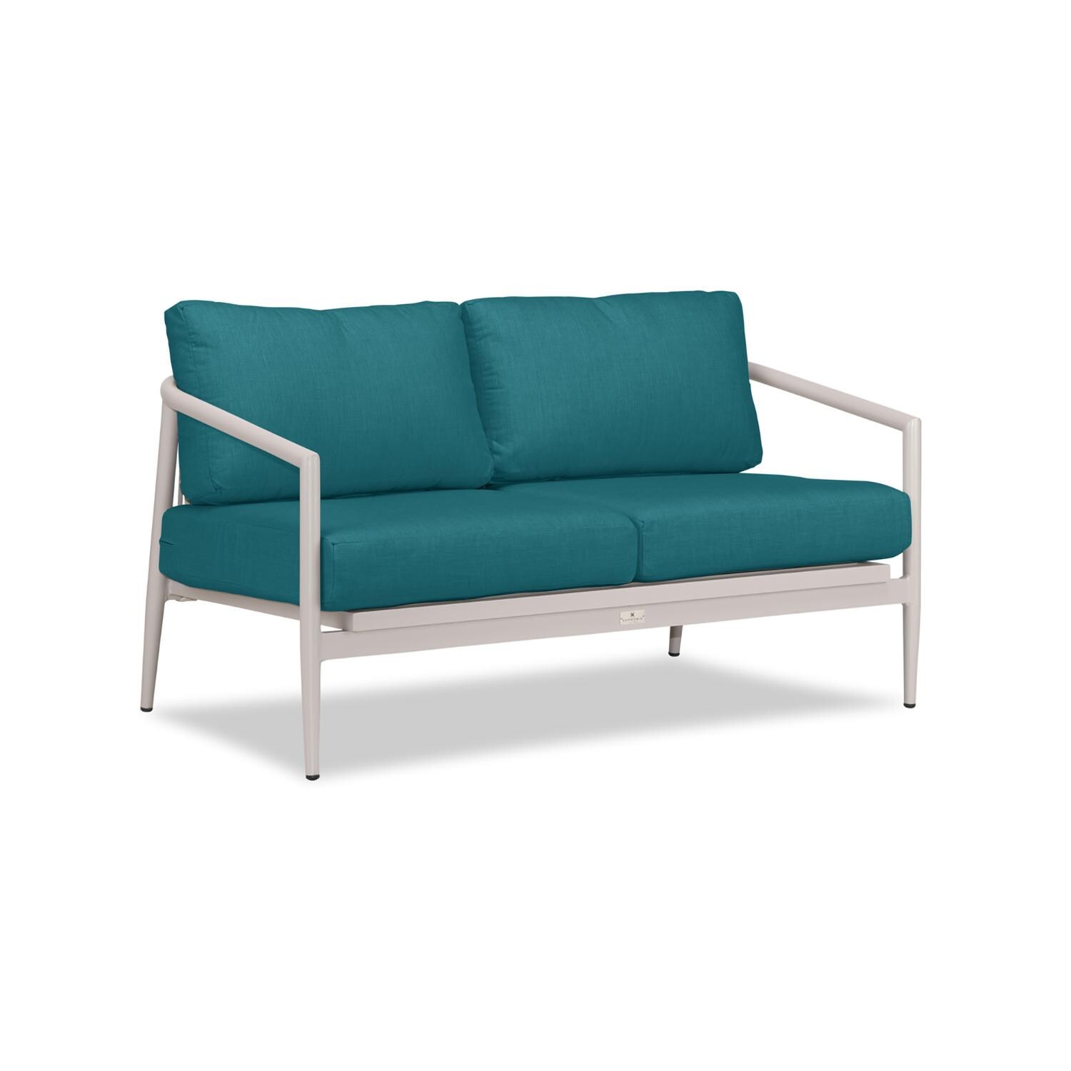 Lakeview Midnight Cove 2 Person Aluminum Loveseat in Urban Stone/Carrera/Spectrum Peacock - Angled - White Background thumbnail