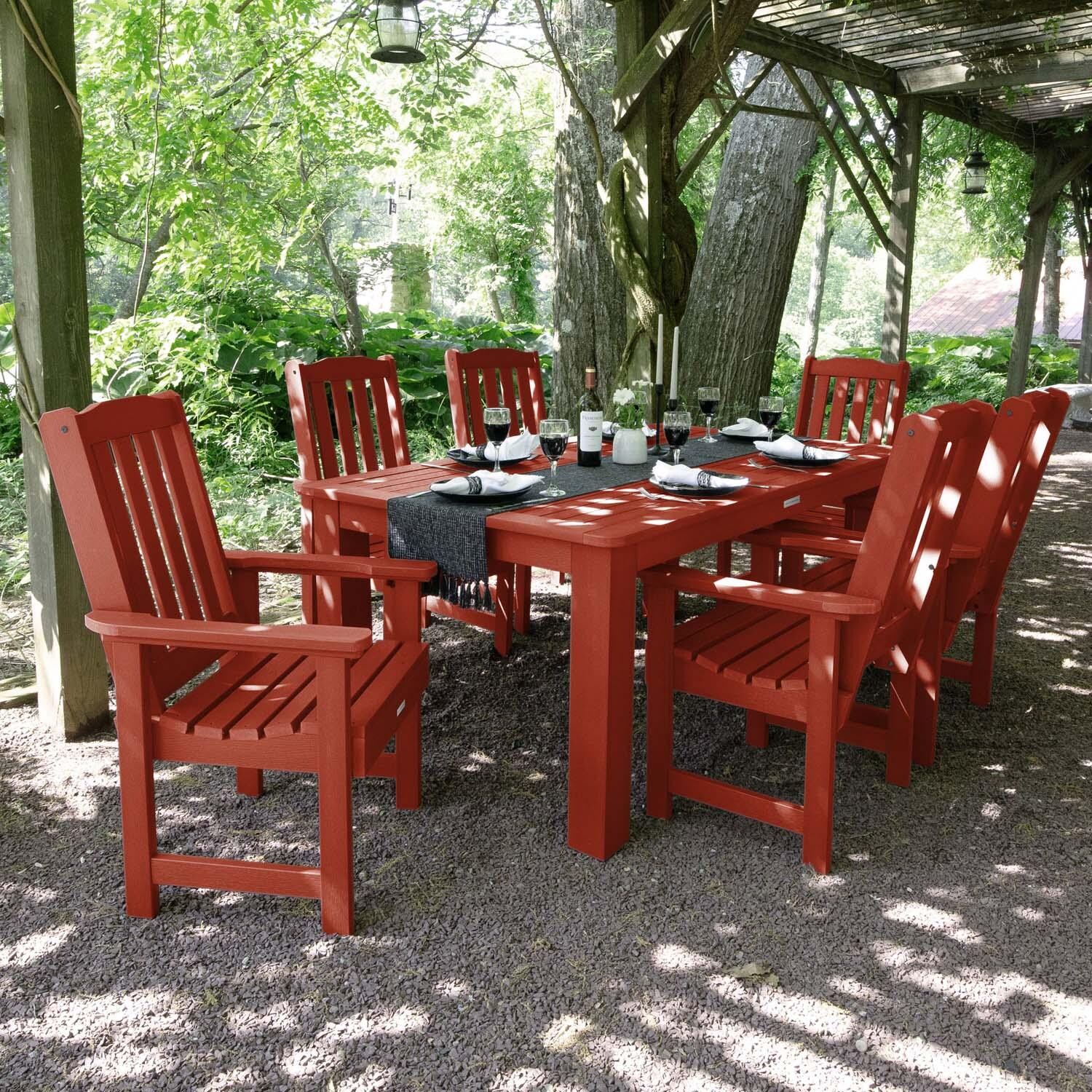 Hart Lane 7 Pc Recycled Plastic Rectangular Dining Set in Rustic Red by Lakeview Outdoor Designs