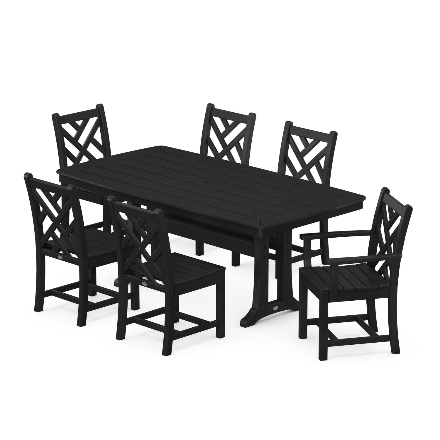 POLYWOOD 7-Piece Black Chippendale Nautical Trestle Dining Set thumbnail