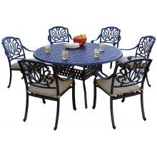 Elisabeth 7 Piece Cast Aluminum Patio Dining Set W/ 60 Inch Round Table & Sesame Cushions By Darlee