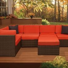 Atlantic Bellagio 5-Person Resin Wicker Patio Sectional Set - Orange/Brown image