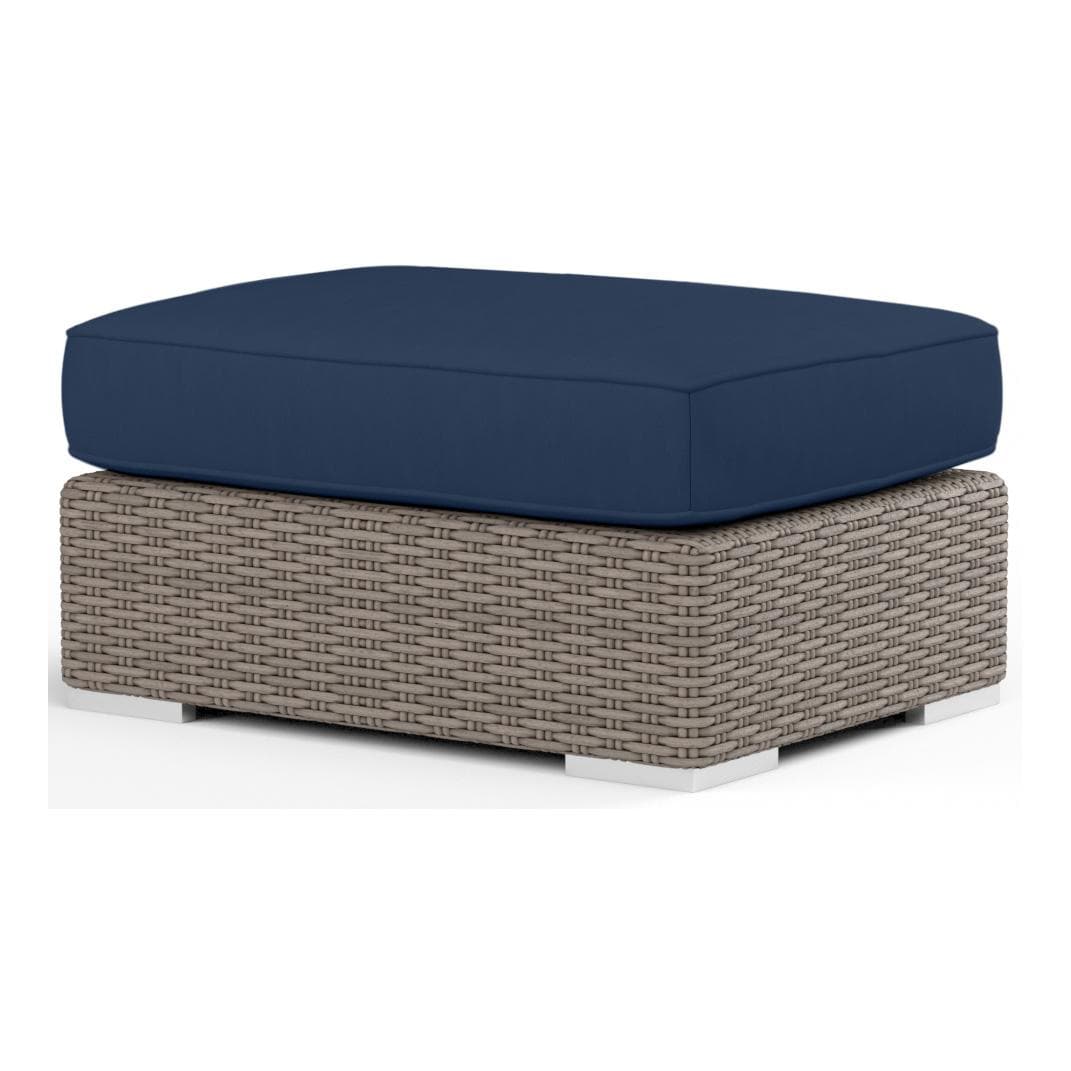 Coronado Wicker Ottoman in Driftwood/Spectrum Indigo by Sunset West - White Background thumbnail