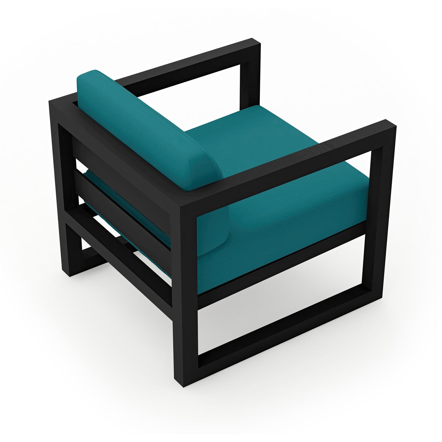 Lakeview MSTYCV-BK-CC-PC Misty Cove Aluminum Club Chair in Black w/Spectrum Peacock Cushions by Lakeview Outdoor Designs - Angled Back - White Background thumbnail