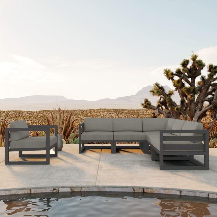 Misty Cove 6 Pc Aluminum Seating Set w/ Sectional in Slate/Canvas Charcoal by Lakeview Outdoor Designs