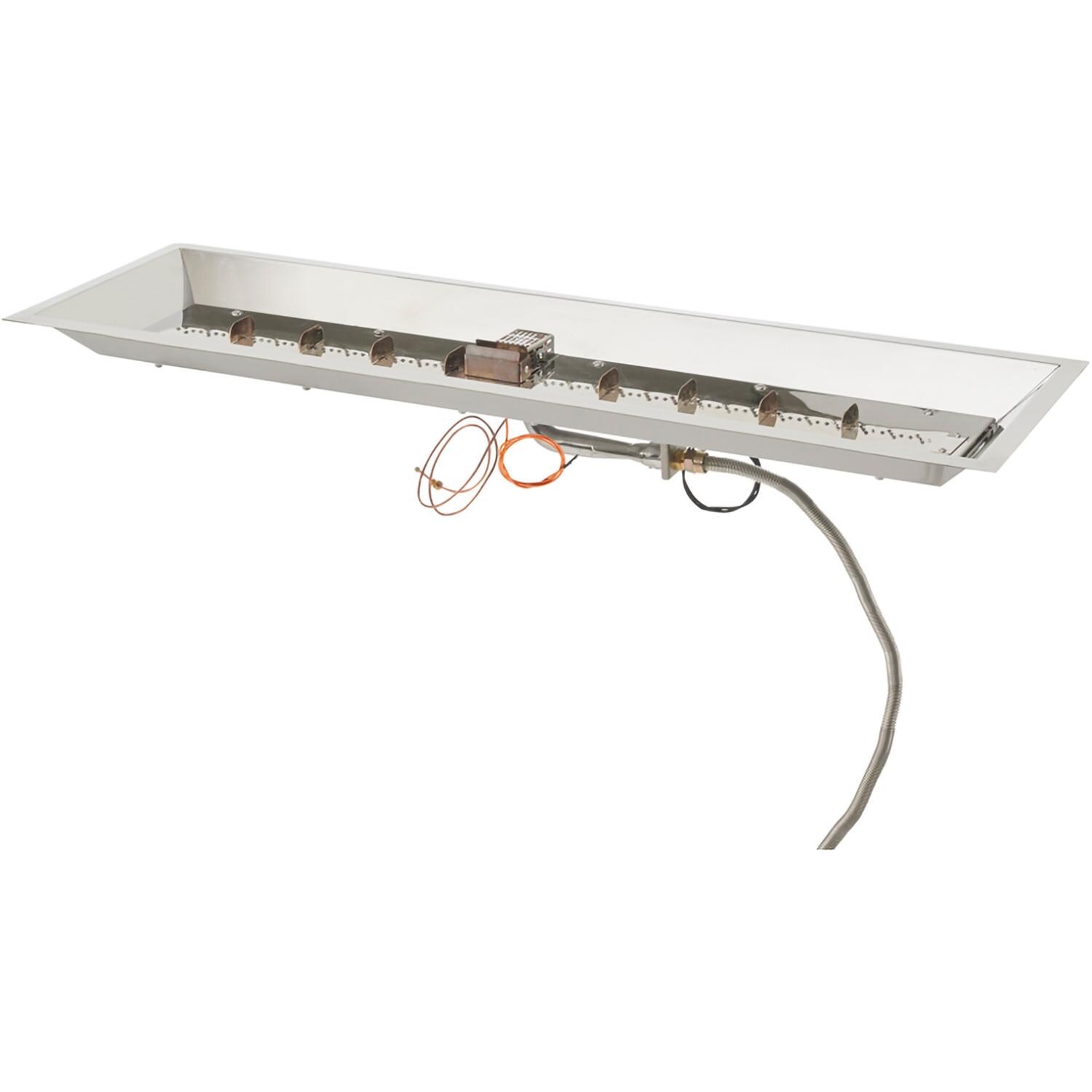 The Outdoor GreatRoom Company Crystal Fire Plus 42 Inch Drop-In Linear 80,000 BTU Propane Fire Pit Burner Kit w/ Direct Spark Ignition - Stainless Steel
