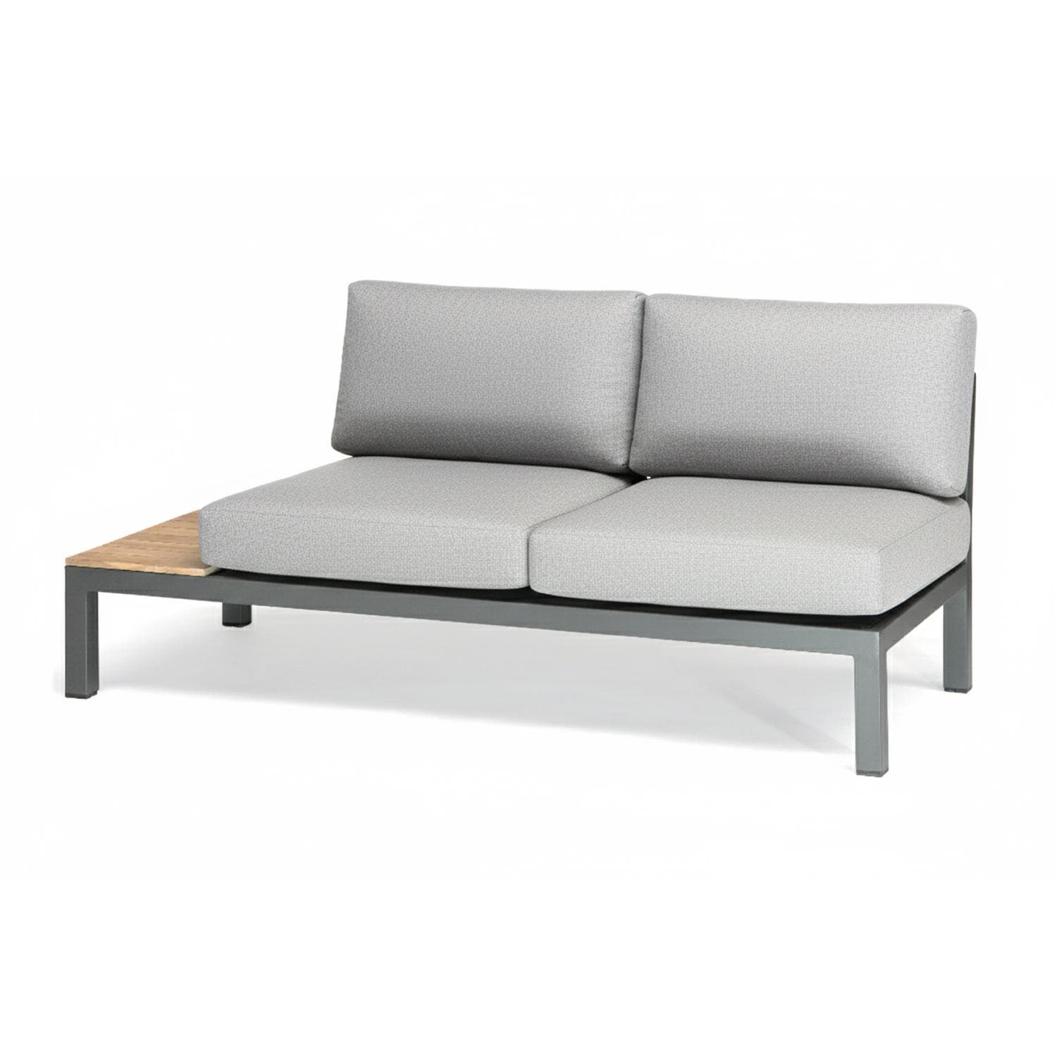 Elba 6 Pc Aluminum Seating Set w/ Teak Tabletop in Charcoal / Cast Silver - Left Table - White Background thumbnail