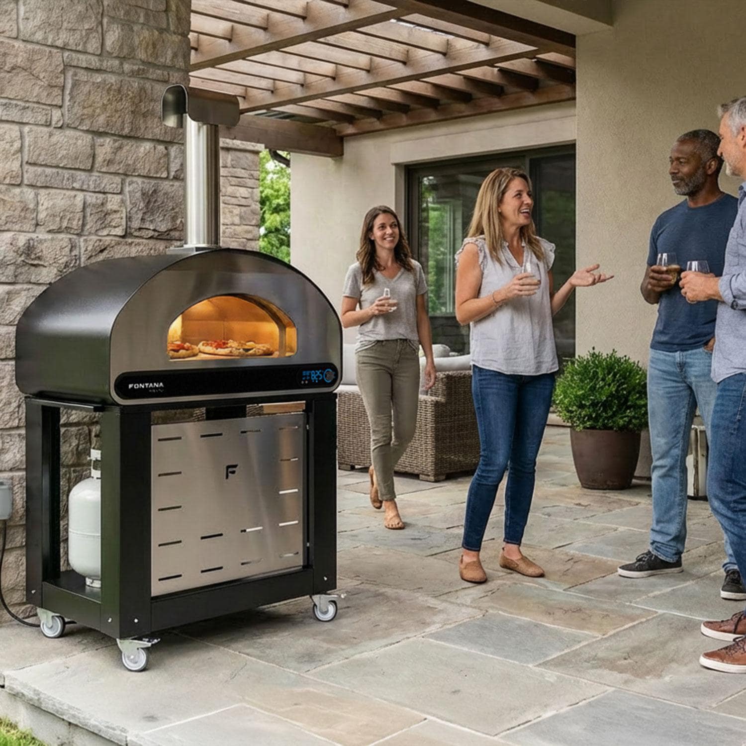 Fontana Forni FFVOLTA90-B Volta 90 Hybrid Smart Outdoor Oven - Black - Patio Gathering - Lifestyle thumbnail