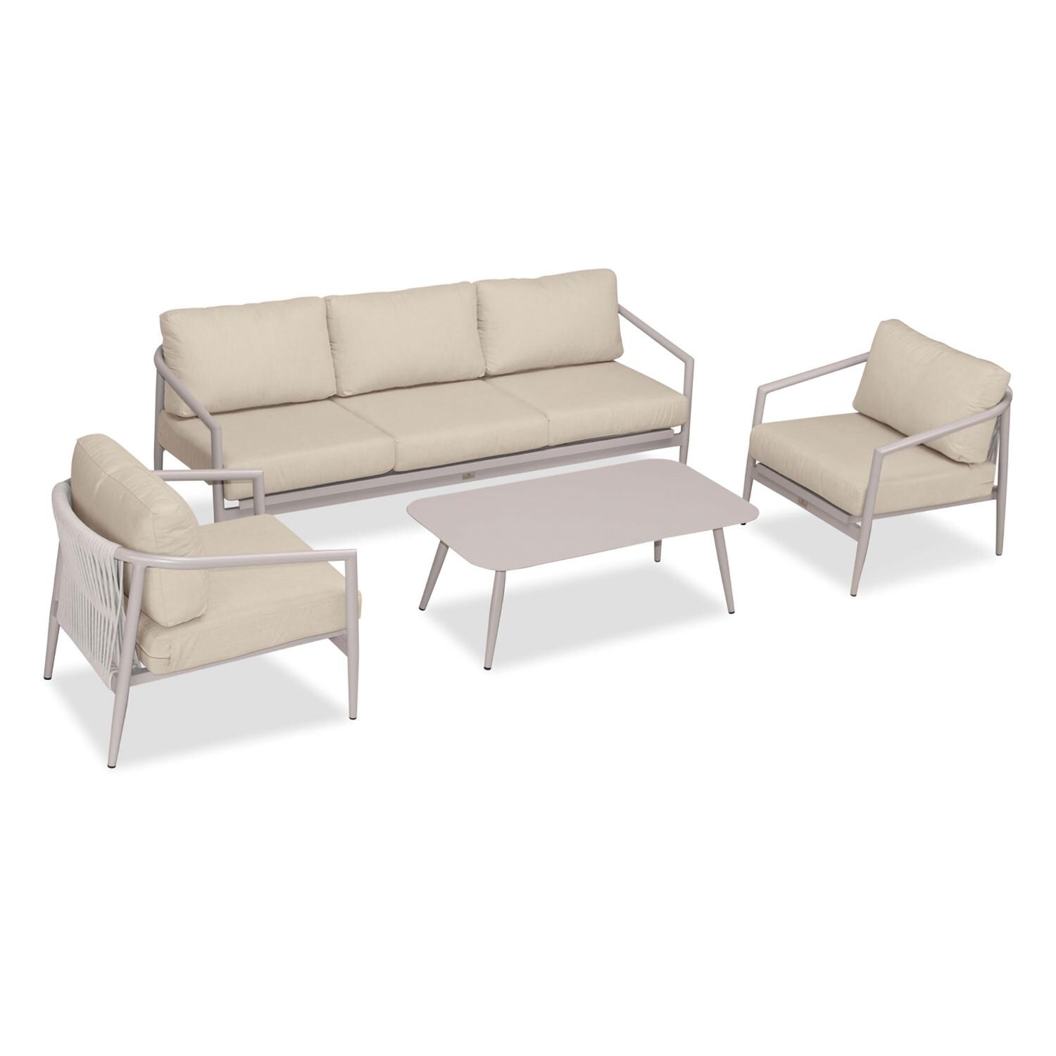 Lakeview Midnight Cove 4 Pc Aluminum Sofa Seating Set in Urban Stone/Carrera/Canvas Flax - Top - White Background thumbnail