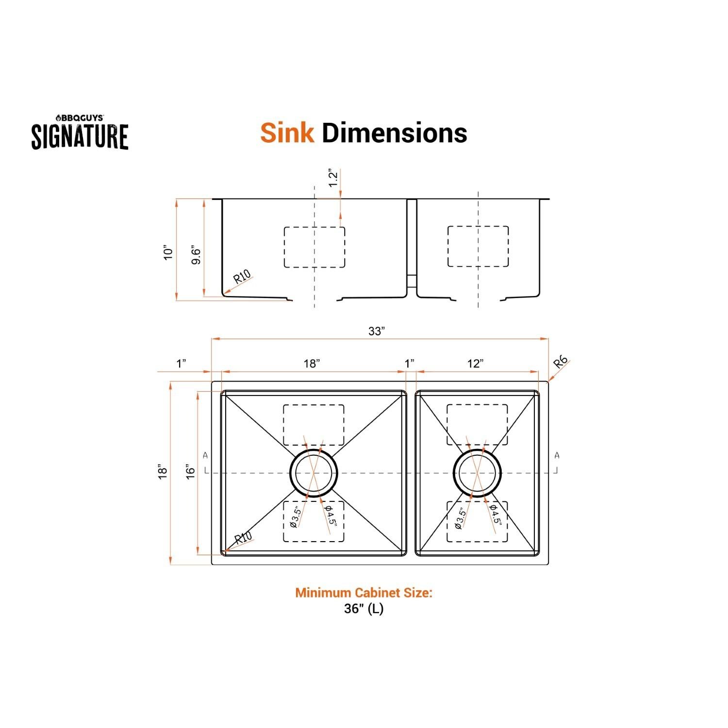 BBQGuys Signature Undermount Stainless Steel 33-Inch 60/40 Double Bowl Sink  W/Grids and Strainers : BBQGuys, image size:1200x1200