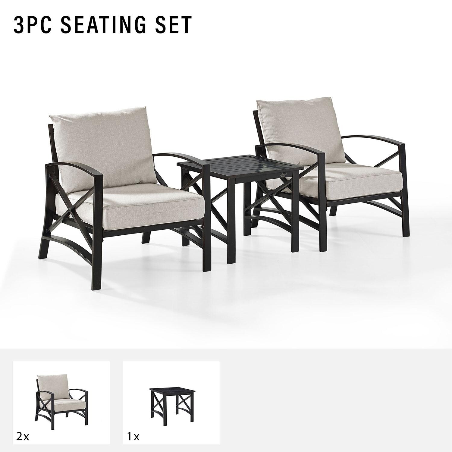 Ultimate Patio UP-82249BZ-OL 3Pc Outdoor Chair Set in Oatmeal - Included in Set (Two Club Chairs and Middle Table) - Diagram thumbnail
