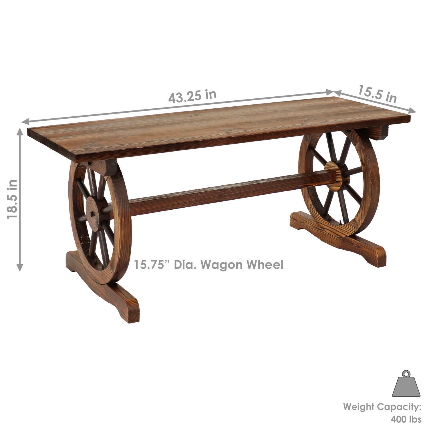 Ultimate Patio 43-Inch 2-Person Rustic Wagon Wheel Base Fir Wood Outdoor Bench - Dimensions thumbnail