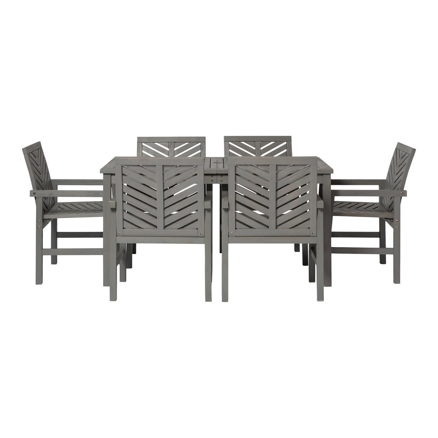 Ultimate Patio Wishlake 7 Piece Acacia Patio Dining Set W/ 60 X 32 Inch Rectangular Table - Gray Wash - Front View thumbnail