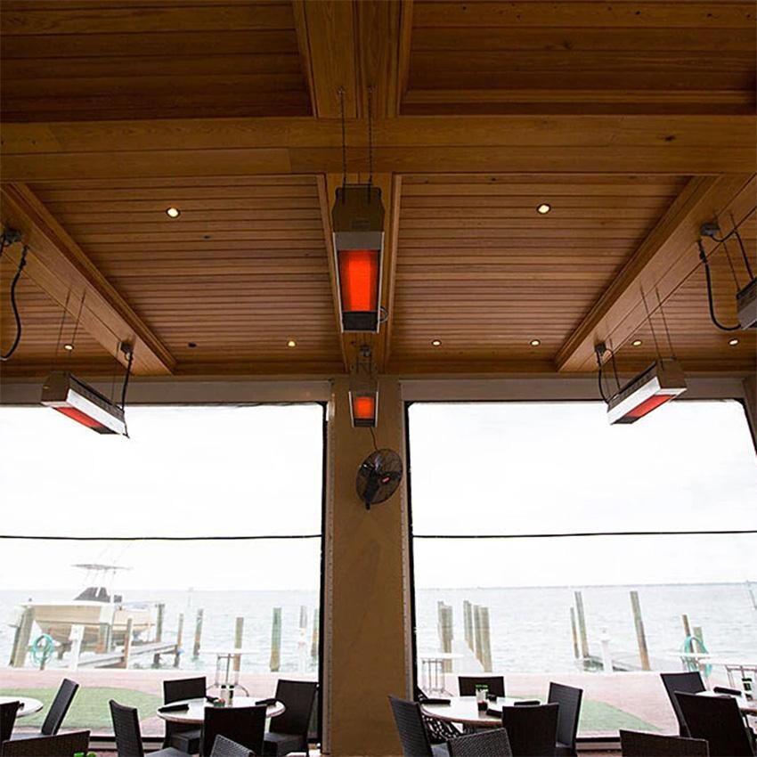 Amantii MO-2150-NG bistroSchwank 2150 44 Inch Marine Grade Steel 50,000 BTUs Natural Gas Patio Heater in Black - Installed Straight On - Lifestyle thumbnail