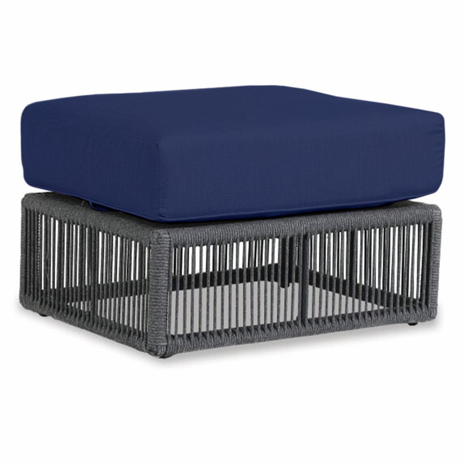 Milano Aluminum & Olefin Rope Patio Ottoman in Echo Midnight w/ Self Welt By Sunset West - Display - White Background thumbnail