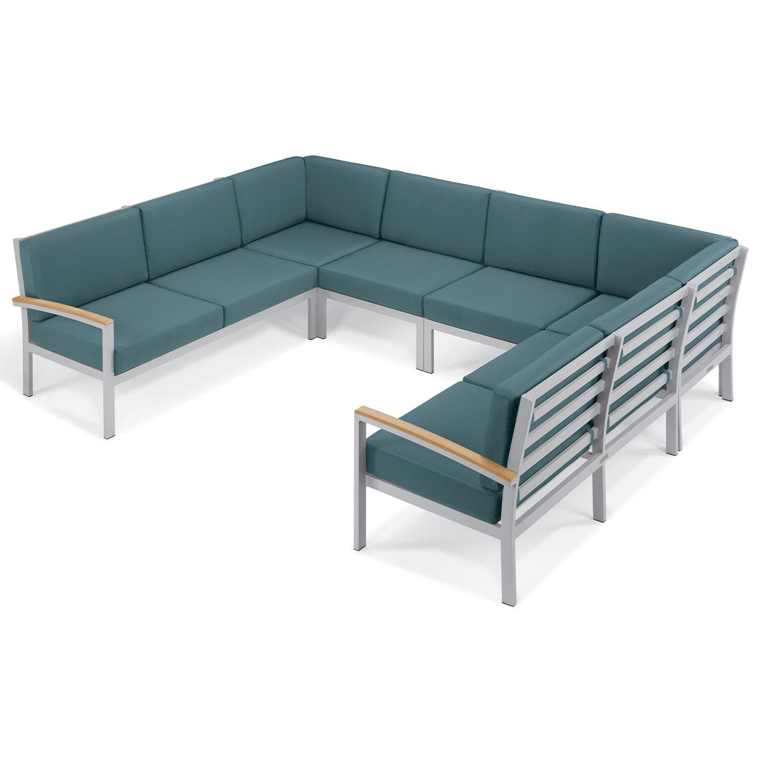 Travira 6 Pc Powder-Coated Aluminum Sectional Seating Set in Ice Blue/Natural/Flint By Oxford Garden
