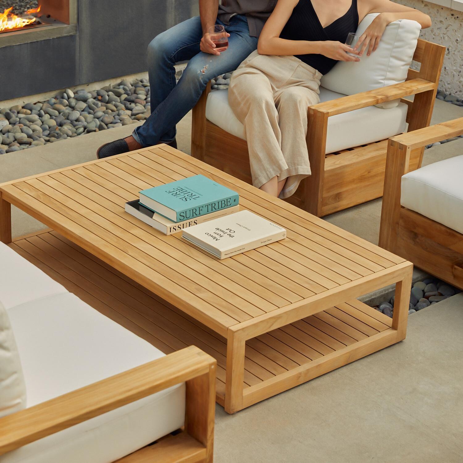 Teak + Table Atlantic Rectangular Teak Patio Coffee Table - Lifestyle thumbnail