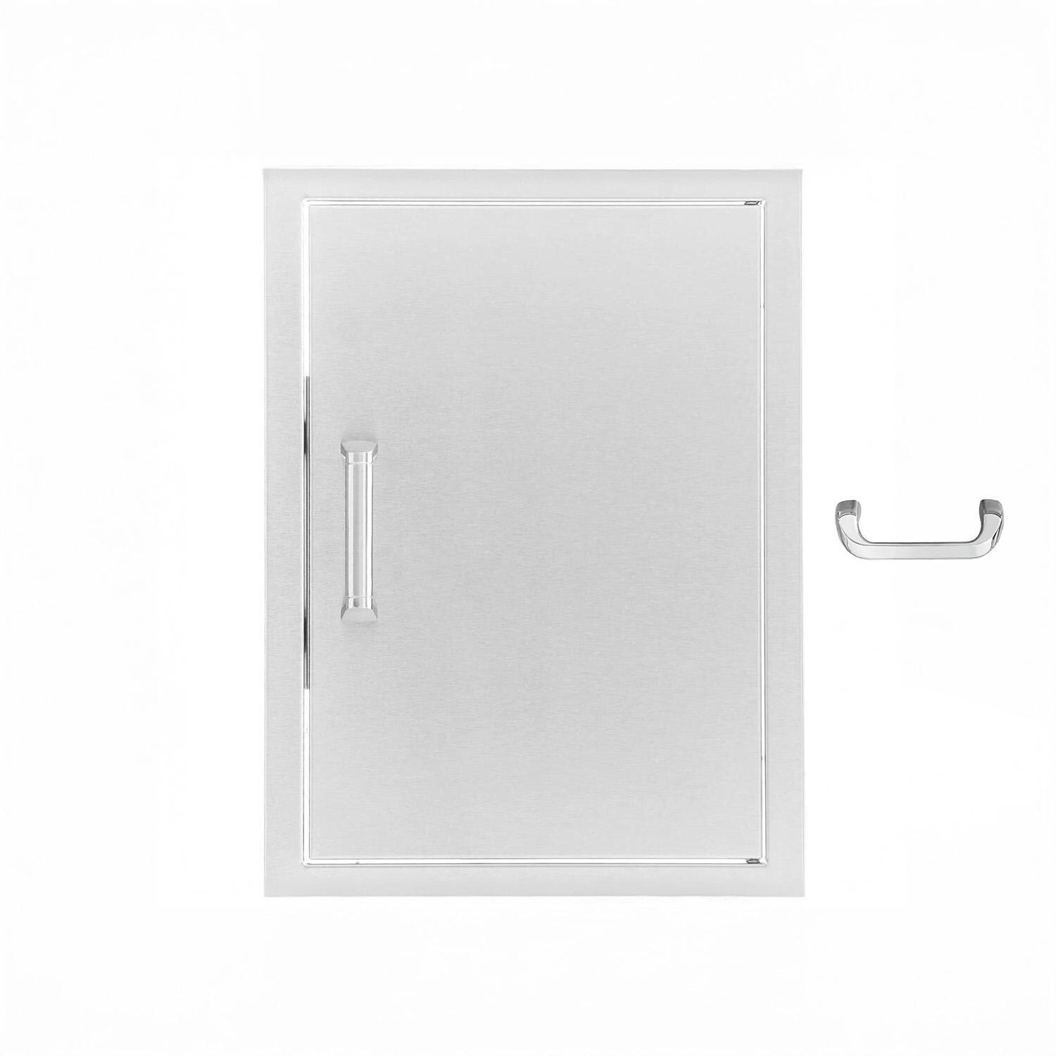 BBQGuys Signature 18-in Contempo/Traditional Stainless Steel Reversible Single Access Door - Included Handles - White Background thumbnail