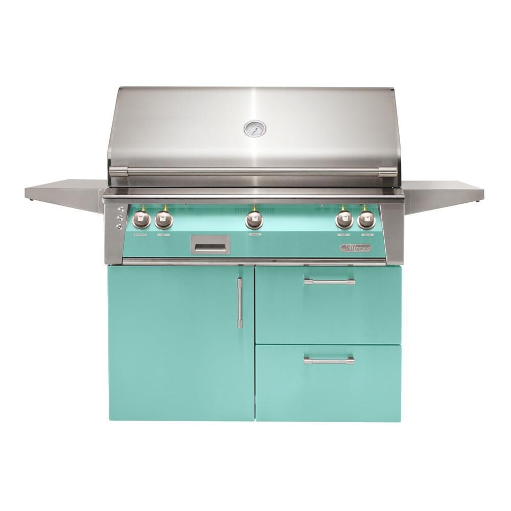 Alfresco Grills ALXE-42SZCD-NG-S6027 Alfresco ALXE 42-Inch Natural Gas Grill On Deluxe Cart With Sear Zone And Rotisserie in Light Green thumbnail