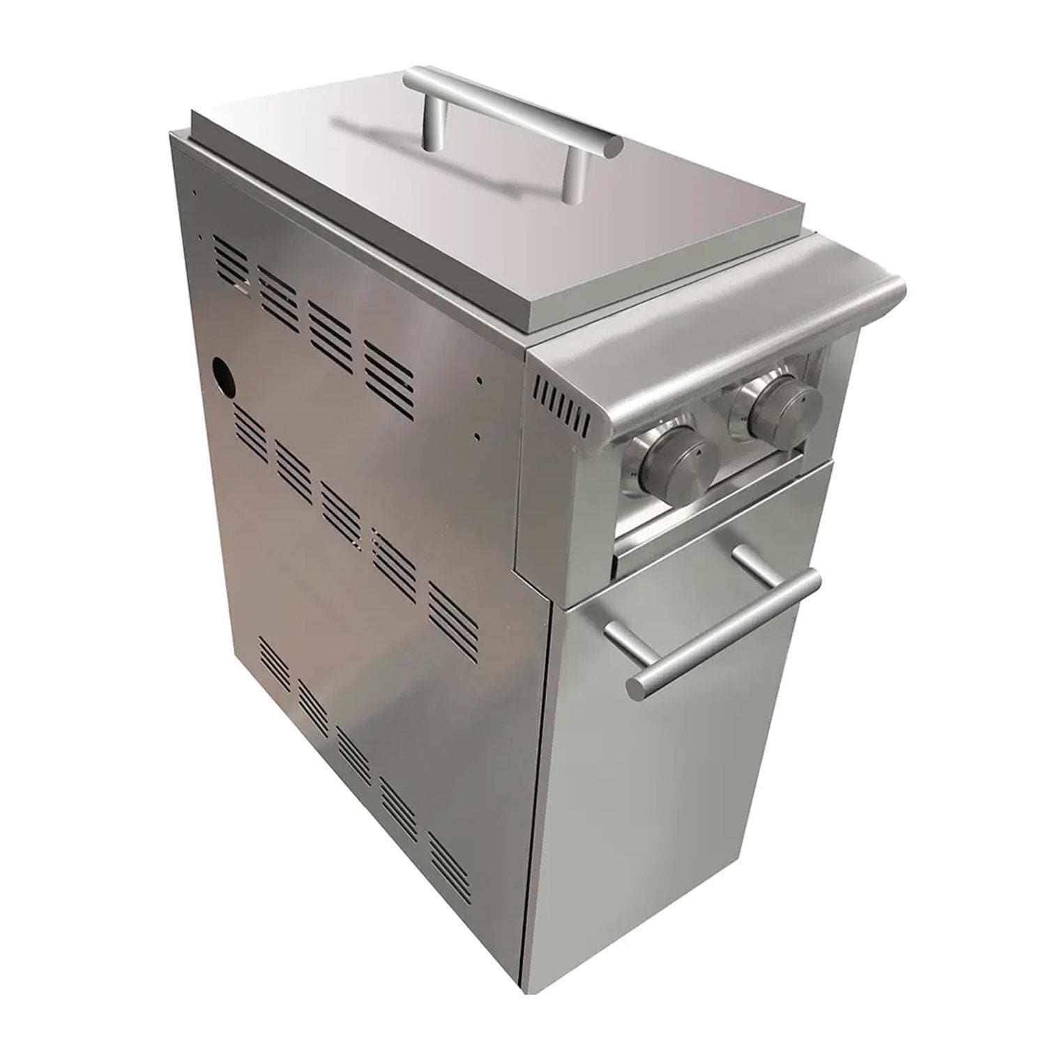 XO Appliance XOGCARTSBXLT Stainless Steel Side Burner Cart - Lid On Side Burner - White Background thumbnail