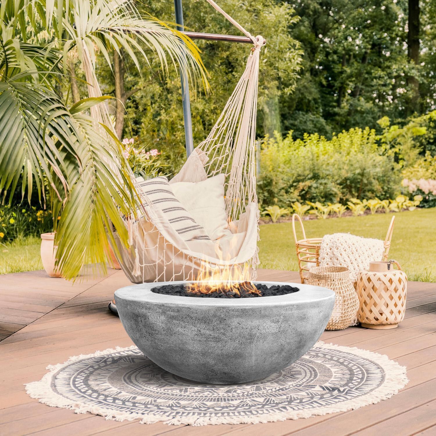 Moderno 5 36-in Round Glass Fiber Reinforced Concrete Propane Fire Bowl in Pewter by Prism Hardscapes - Garden - Lifestyle thumbnail