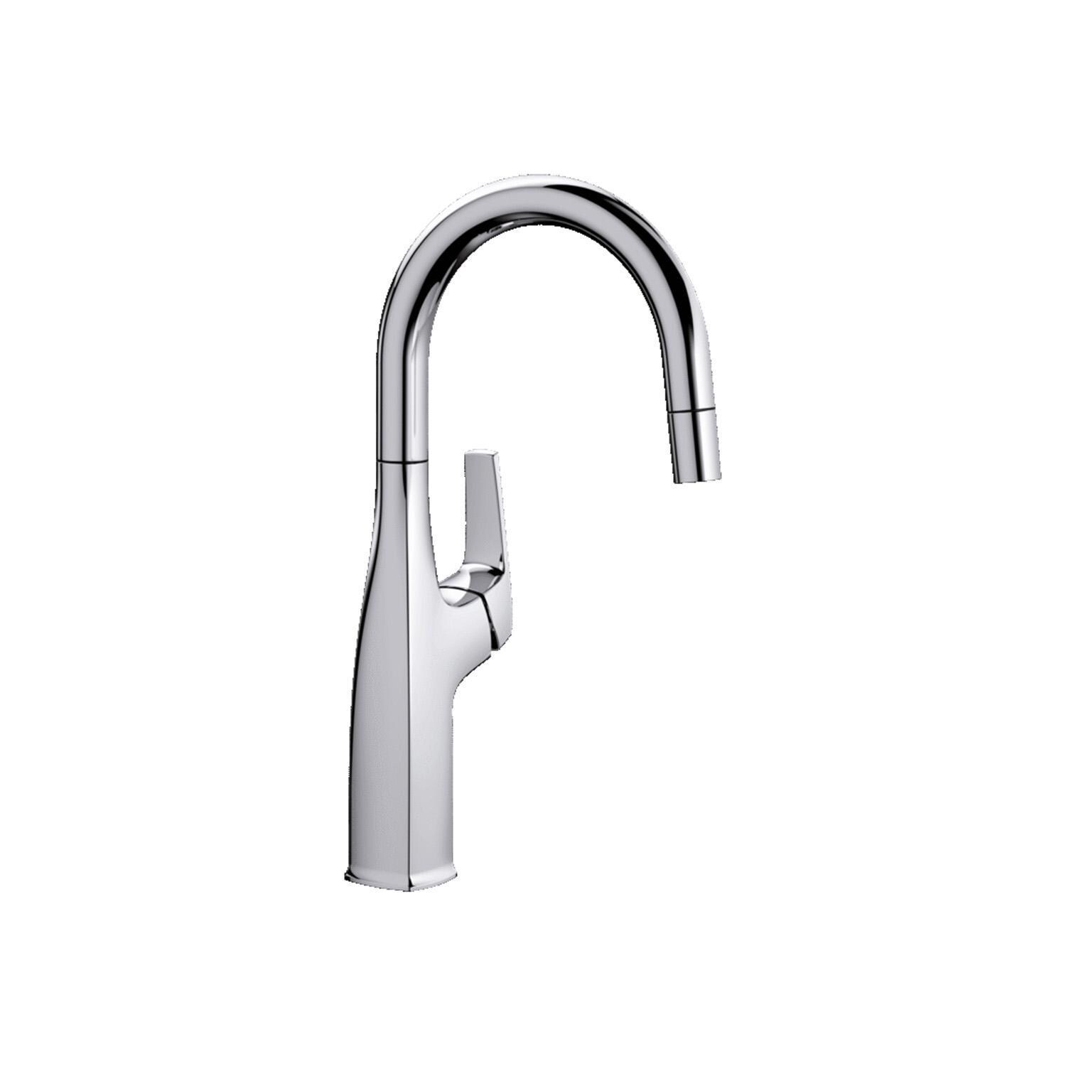 Blanco 524751 + 442681 + LI-XD Cuvee 28 X 18 Sink w/ Rivana 15 Inch Single Spray Faucet with Strainer Basket - Faucet - White Background thumbnail