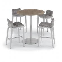 Argento 5 Piece Wicker Patio Bar Set W/ 36 Inch Round Tekwood Vintage Table By Oxford Garden image