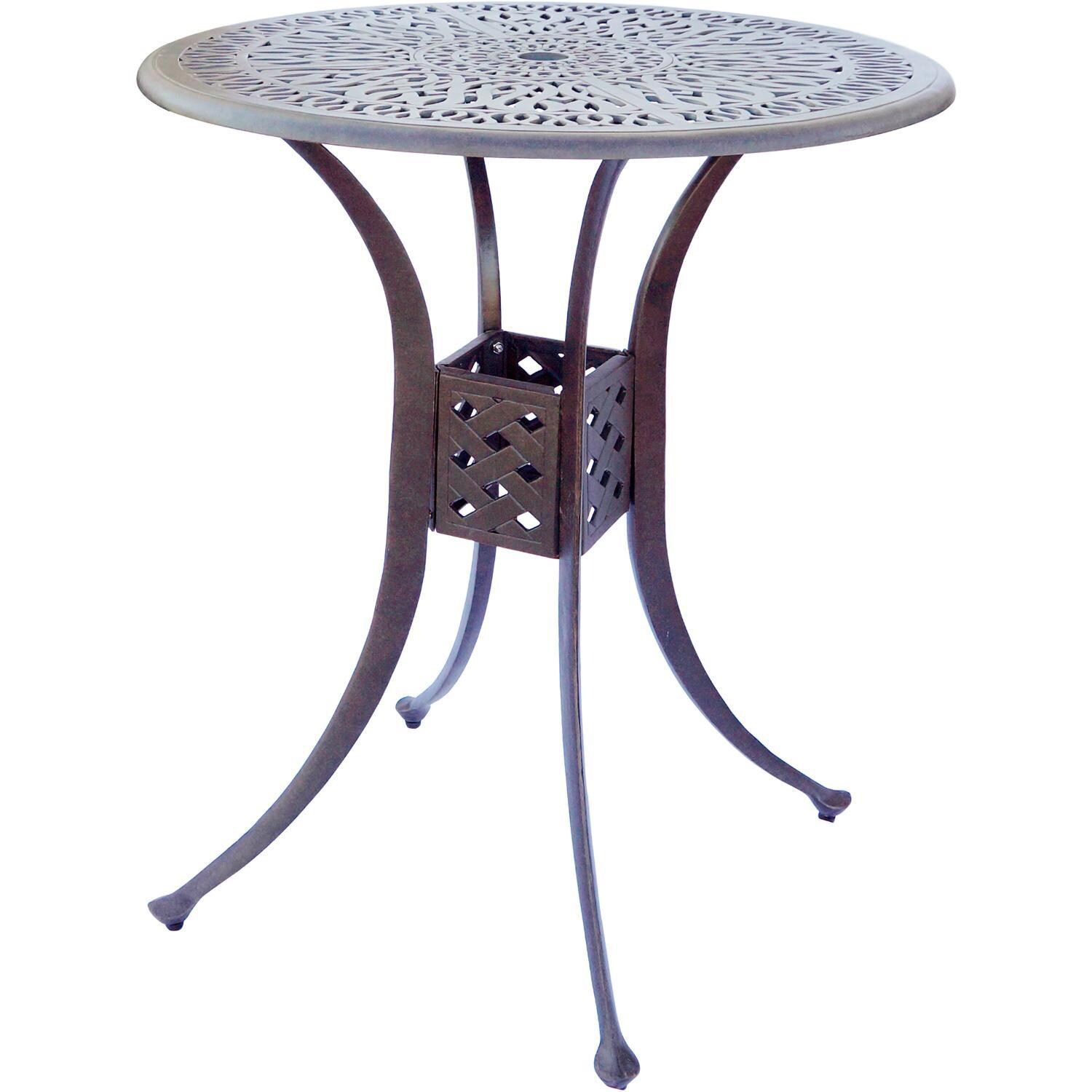 Darlee Elisabeth 5 Pc Cast Aluminum Bar Set w/ 36 Inch Round Table in Antique Bronze/Beige - Table - White Background thumbnail