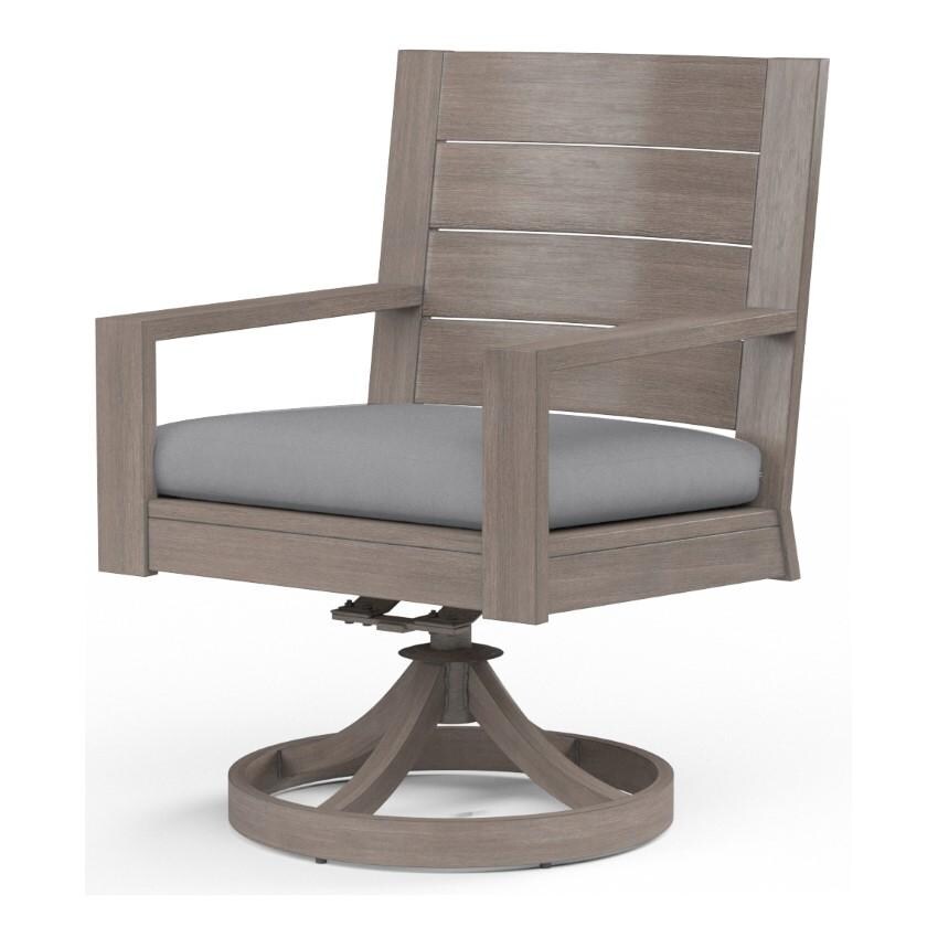 Laguna Aluminum Swivel Dining Arm Chair w/ No Welt in Driftwood/Canvas Granite by Sunset West