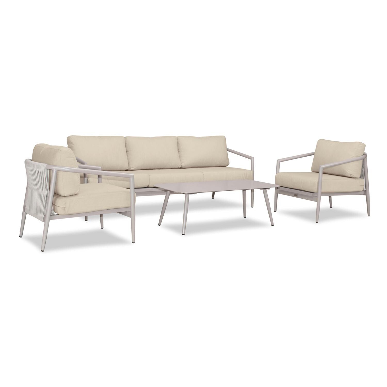 Lakeview Midnight Cove 4 Pc Aluminum Sofa Seating Set in Urban Stone/Carrera/Canvas Flax - Angled - White Background thumbnail