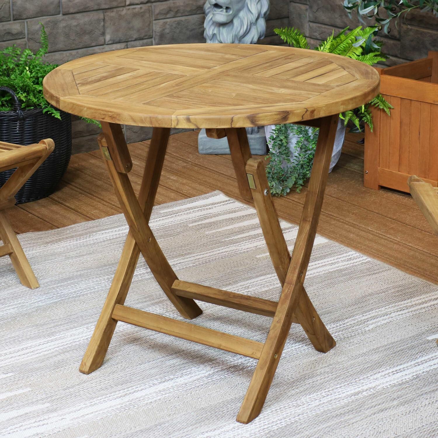 Ultimate Patio 32 1 2 Inch Round Teak Folding Outdoor Patio Table BBQGuys Ultimate Patio 32 1 2 Inch Round Teak Folding Outdoor Patio Table BBQGuys