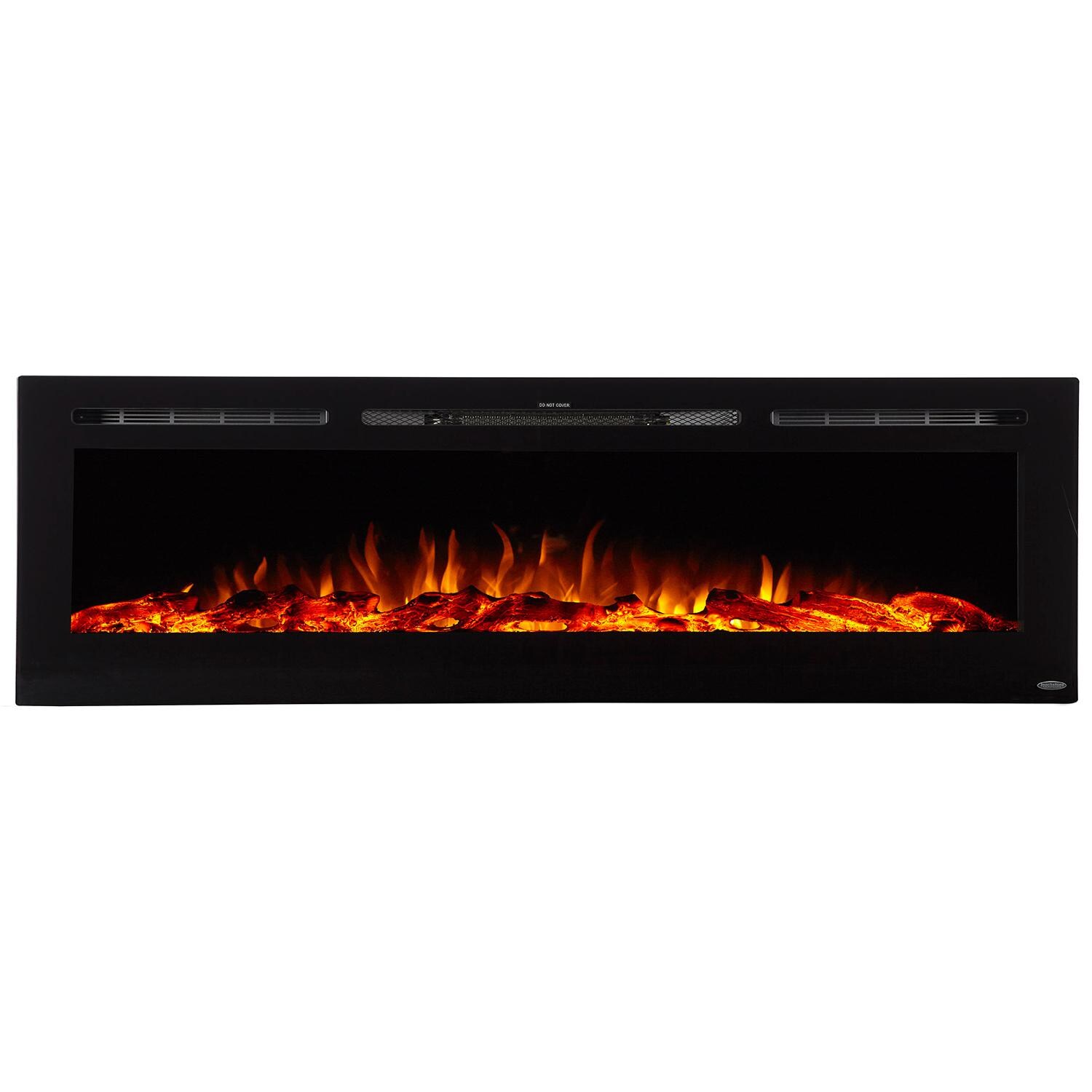 Touchstone Home Products Sideline 72-Inch Wall Mount/Flush Mount Electric Fireplace With Black Glass Surround - Logs Yellow Orange Blue thumbnail