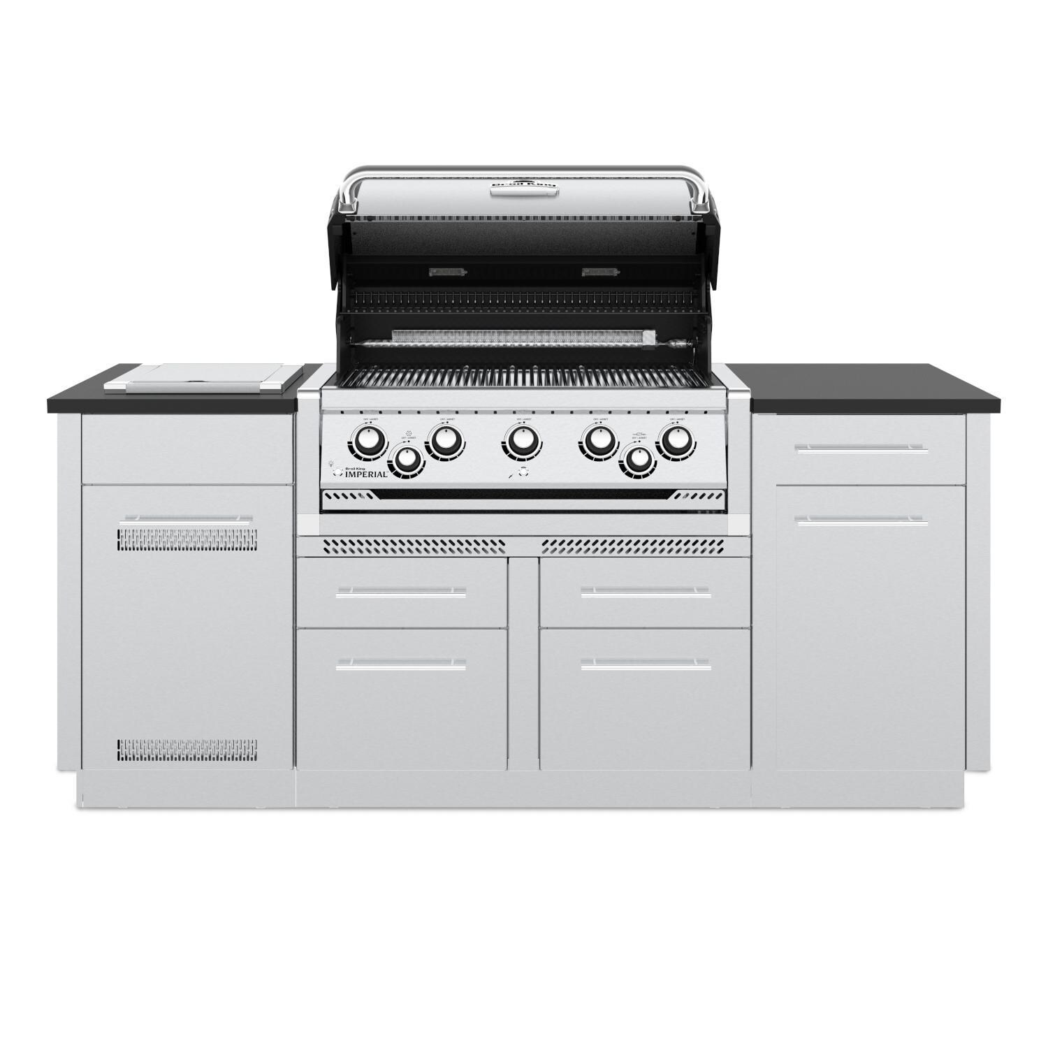 Broil King 896844 Imperial S 590i 5-Burner Propane Gas Grill Center With  Rotisserie & Side Burner - Stainless Steel - Open View - White Background thumbnail