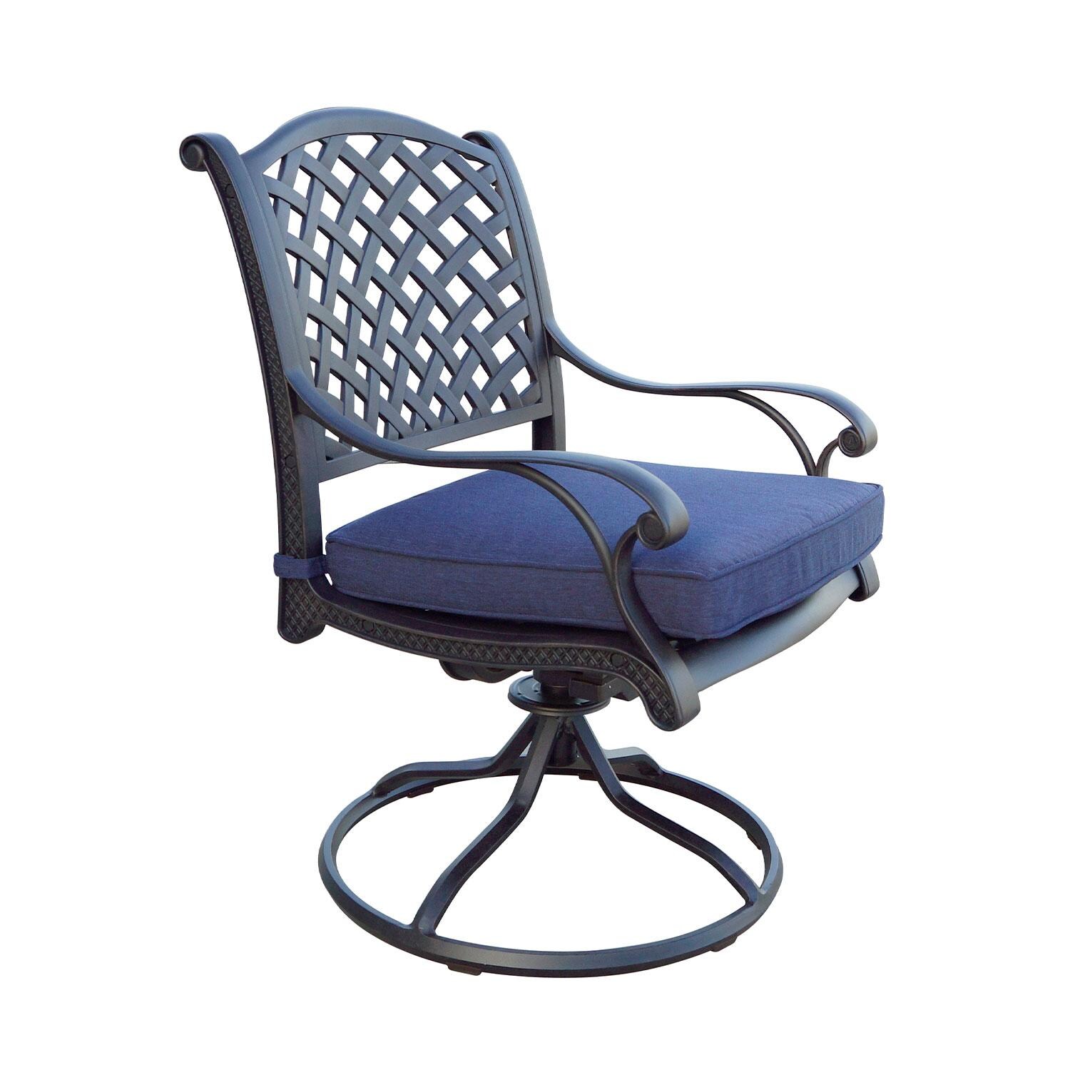 Nassau Cast Aluminum 4 Pc Set Swivel Rocker Dining Chair Set in Antique Bronze/Navy by Darlee - Side View - White Background thumbnail