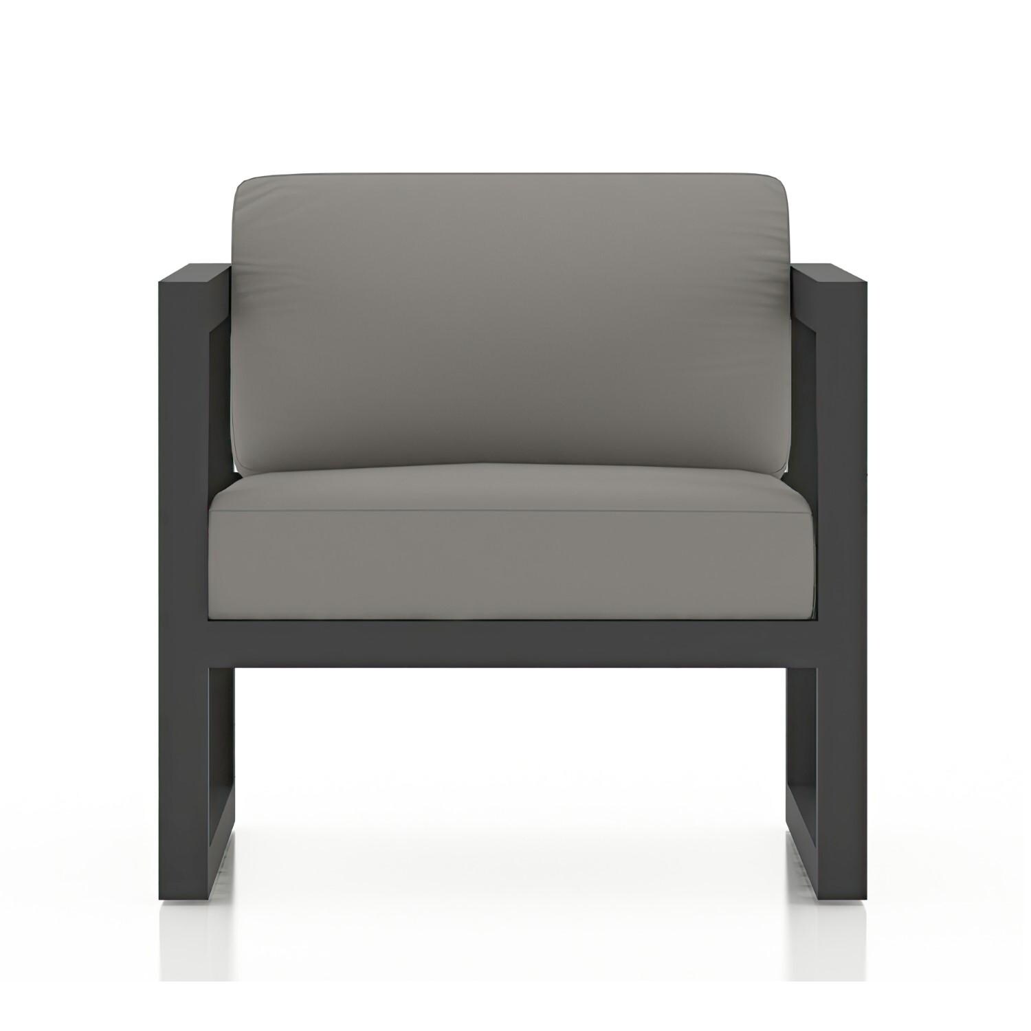 Misty Cove 4 Pc Aluminum Loveseat Set in Slate W/ Canvas Charcoal Cushions By Lakeview - Chair - White Background thumbnail